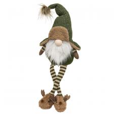 Green Gnome with Reindeer Slippers