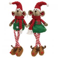 Dangle Leg Christmas Mouse in Slippers - 2 Asstd